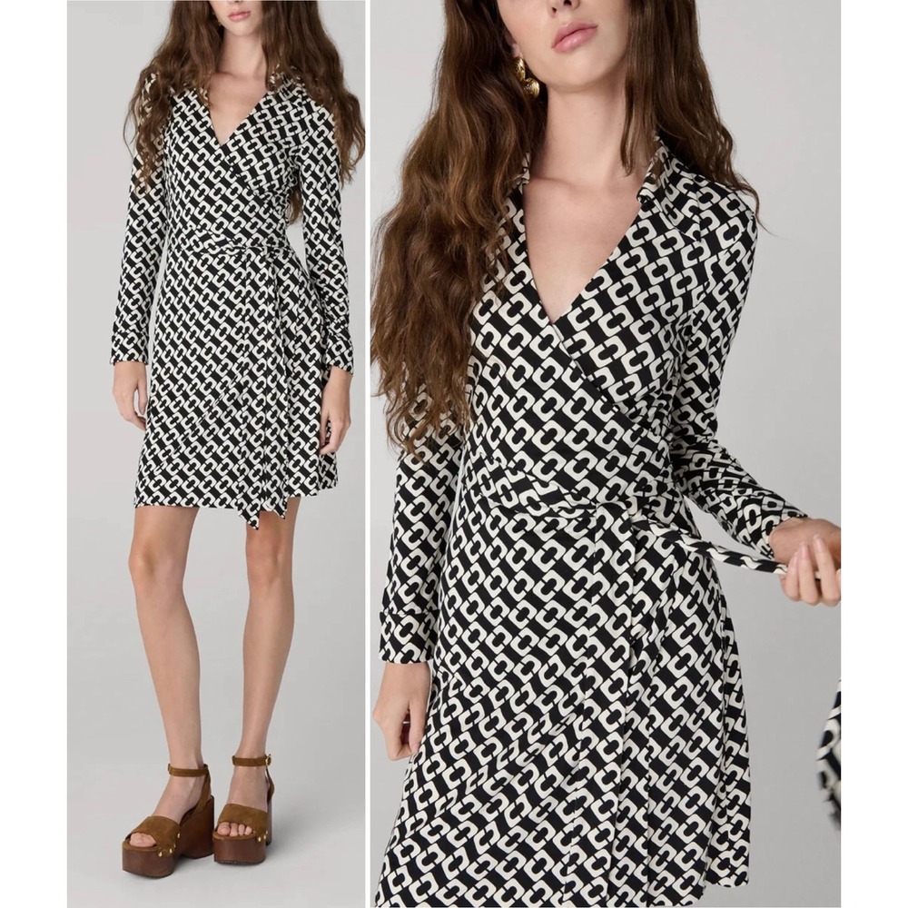 DIANE VON FURSTENBERG New Jeanne Two Silk Wrap Dress Chain Link